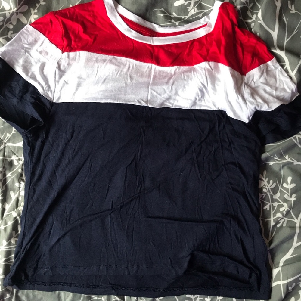 red, white, & navy blue tee